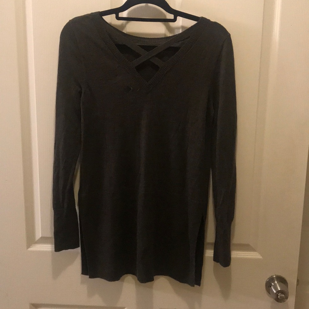Merino Wool Olive Green Split Hem Tunic Top
